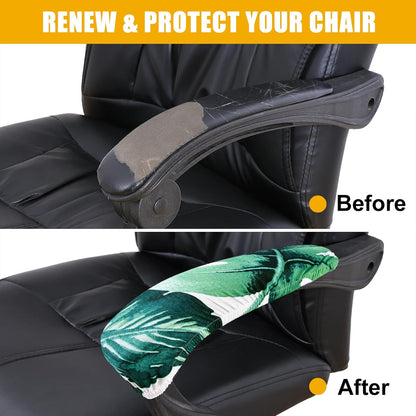 Smiry Stretch Printed Office Chair Armrest Covers, 2 Pcs Soft Fit Removable Washable Computer Desk Chair Arm Covers Protector, Black