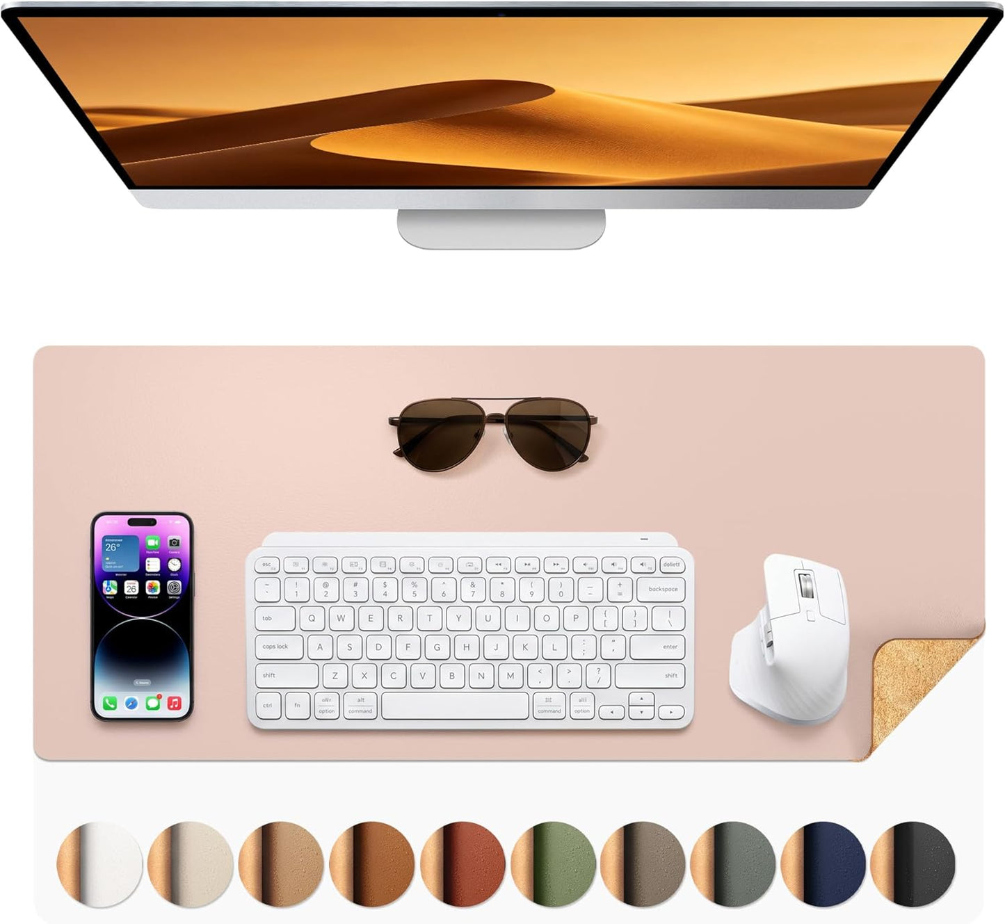Aothia Dual-Sided Desk Pad - 25.6x13.7 inches Leather Desk Mat, Natural Cork Desk Pad Protector, Large Mouse Pad for Desk, Waterproof Desk Blotter Pad, Desk Writing Pad for Office Work/Home, Black