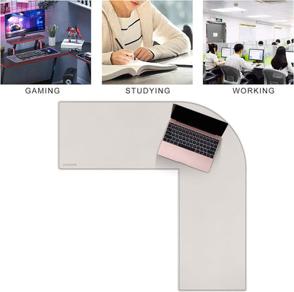 MAIDERN (40”+ 40”) x 13” L Shaped Corner Desk Mat, Cork & Leather Dual Sided Desk Pad for Gaming Computer Office Home (Cream)