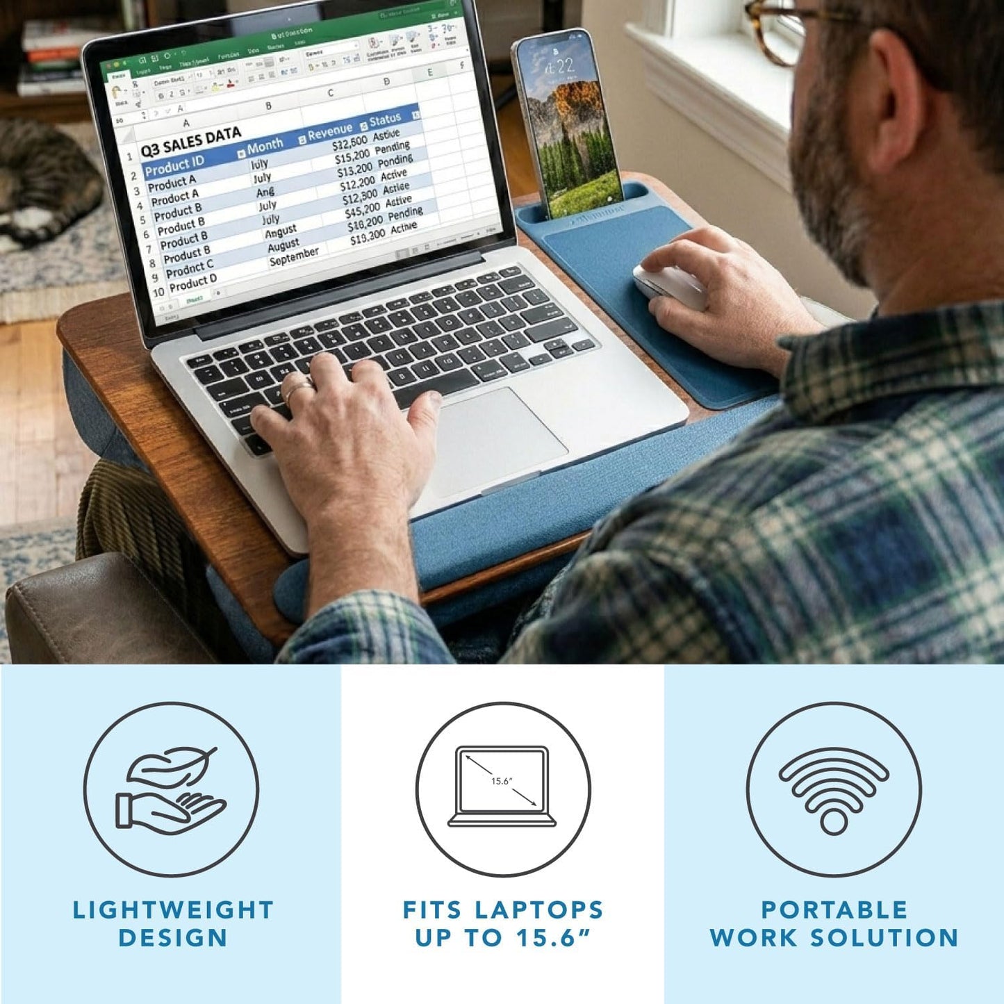 LAPGEAR Home Office Lap Desk with Device Ledge, Mouse Pad, and Phone Holder - Black Carbon - Fits up to 15.6 Inch Laptops - Style No. 91588