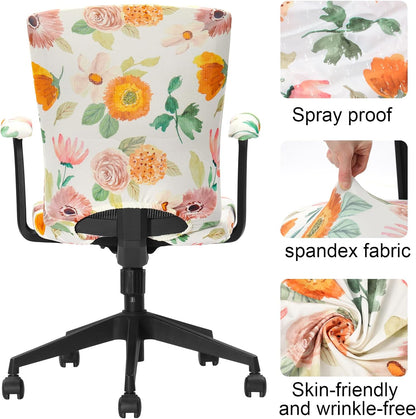 Tallew 4 Pcs Office Chair Covers Set Computer Universal Protective Stretchable Chair Seat Covers Desk Armrest Cover Pads Office Cushion Backrest for Rotating(Regular,Black)