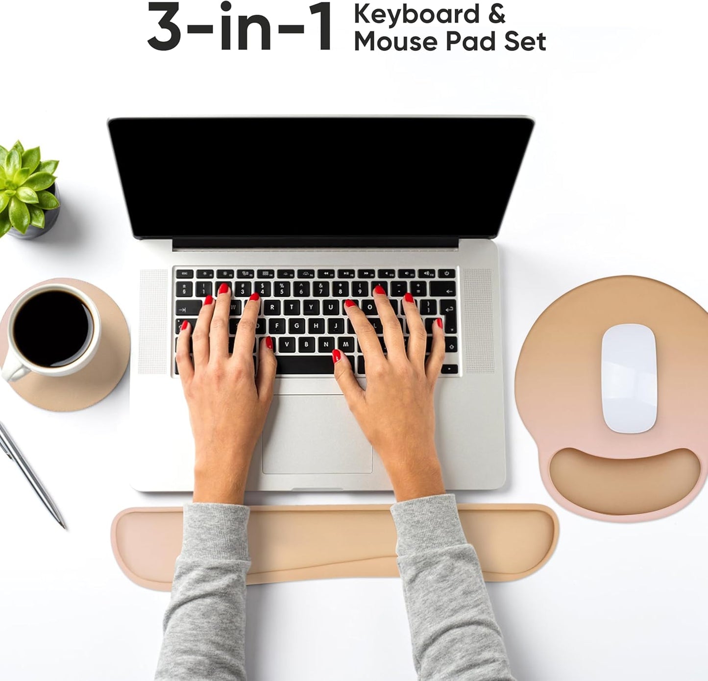 RICHEN Keyboard Wrist Rest and Mouse Pad with Wrist Support, Memory Foam Set for Gaming and Office, Comfortable & Lightweight for Easy Typing & Pain Relief (White Butterflies)