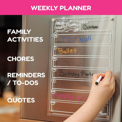 CHALKY CROWN Magnetic Dry Erase Menu Board for Fridge Includes 4 Liquid Chalk Markers - Weekly Meal Planner Blackboard, Grocery List & Notepad for Kitchen Refrigerator - Chalkboard Magnet 15.6" x11.6
