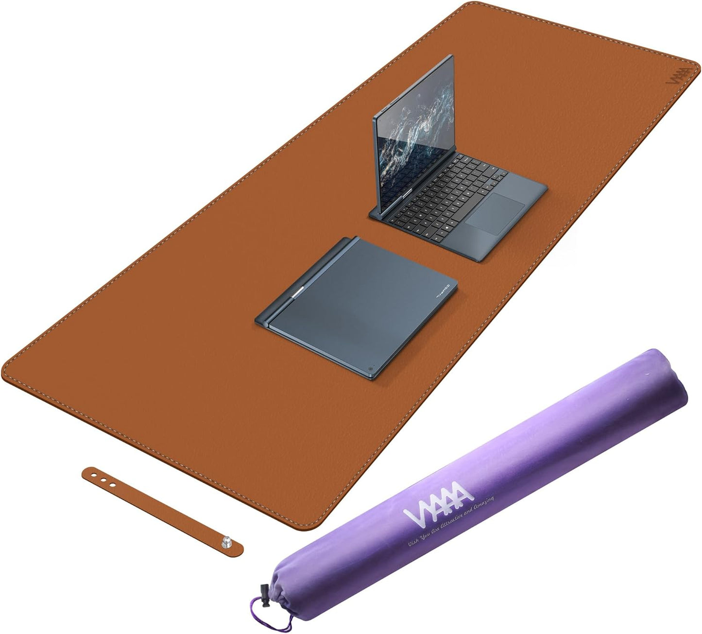 Vyaaa PU Leather & Cork Desk Mat, 39.4"x15.7" Dual Sided Computer Desk mat, Waterproof Large Mouse Pad, Non-Slip Office Desk pad, Office Desk Protector for Work/Gaming/Home (Black)