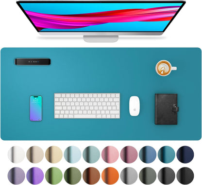 Aothia Leather Desk Pad Protector, Mouse Pad, Office Desk Mat, Non-Slip PU Leather Desk Blotter, Laptop Desk Pad, Waterproof Desk Writing Pad for Office and Home(Dark Blue,31.5" x 15.7") - Colors B