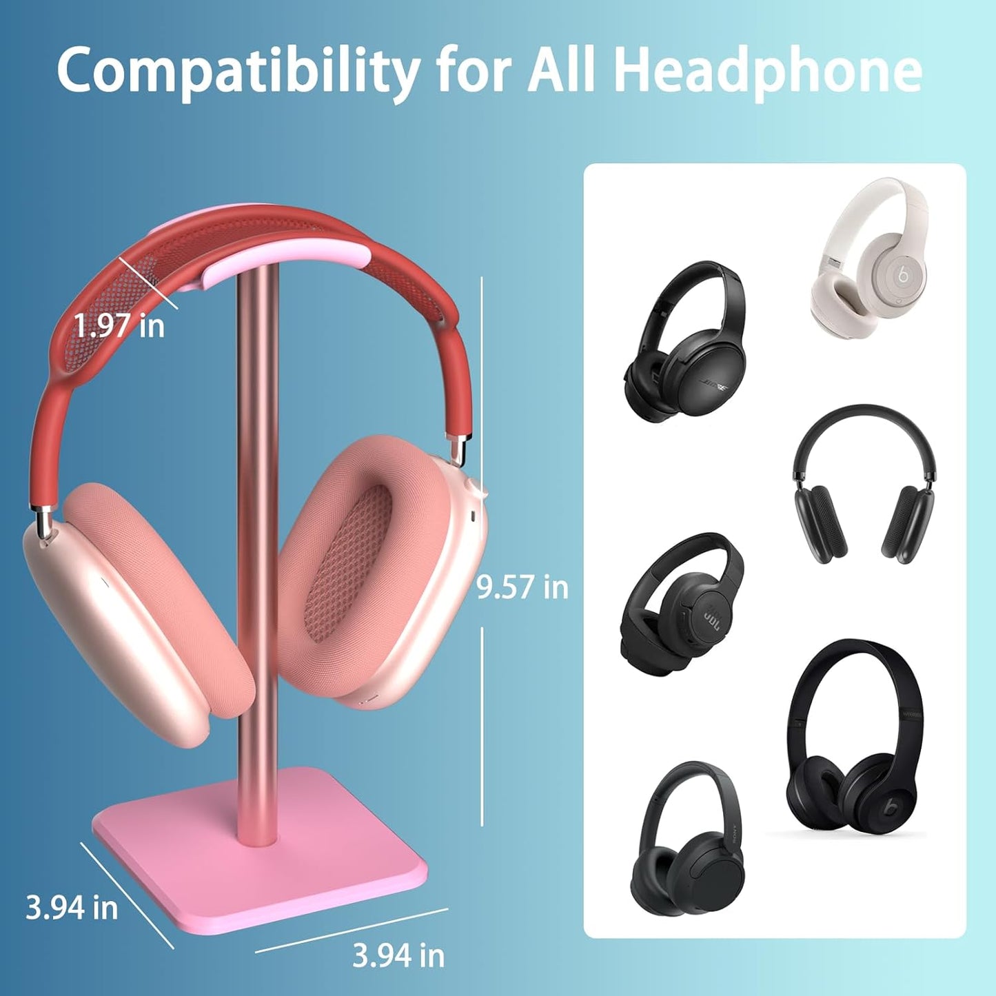 Headphone Stand - Headset Stand with Aluminum Hanger, Headphone Holder for AirPods Max, Sony, Bose, Beats and More (Pink)