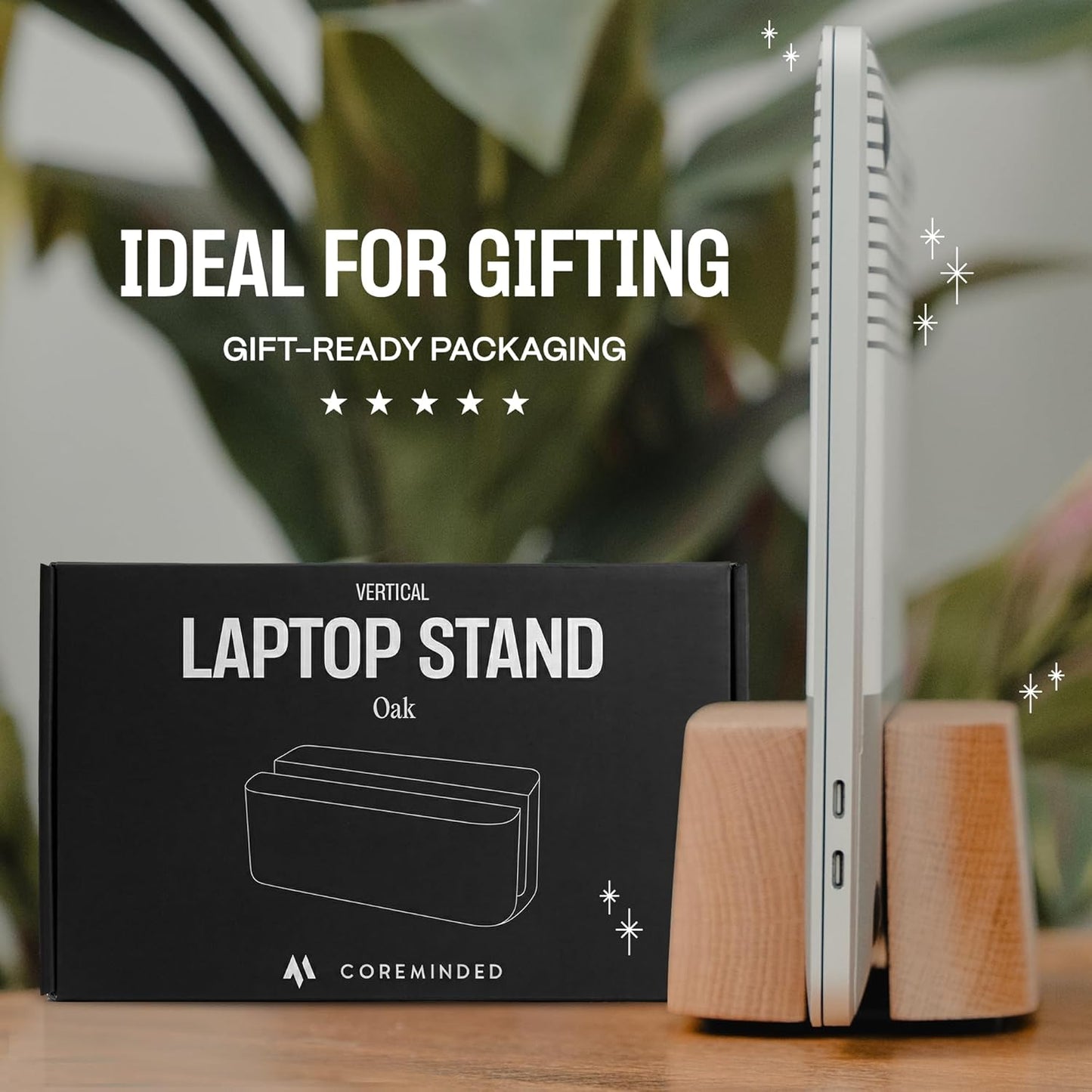 COREMINDED Adjustable Dual Vertical Laptop Stand for Desk, Wooden Laptop Holder, MacBook Pro Stand, Wood Mac Air Dock