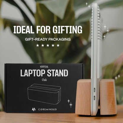 COREMINDED Adjustable Dual Vertical Laptop Stand for Desk, Wooden Laptop Holder, MacBook Pro Stand, Wood Mac Air Dock