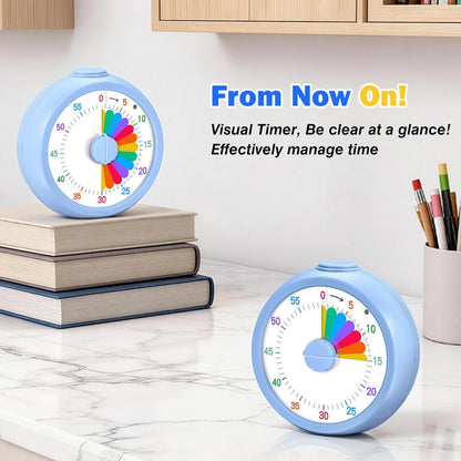 Mwellewm Visual Timer for Kids, 60 Minute Time Digital Pomodoro Timer Countdown with Silent Pause Function for Classroom Kitchen Study Cooking Meetings ADHD Rainbow Pattern(Blue)