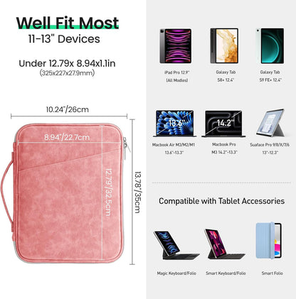 DTTO 9-11 Inch Tablet Sleeve Bag for iPad A16, iPad Air 11-inch M3 M2 / Air 5/4th Gen 10.9", iPad Pro 11 M4, iPad 10/9/8/7th Gen, Galaxy Tab A9+, Waterproof Travel Bag, Pink