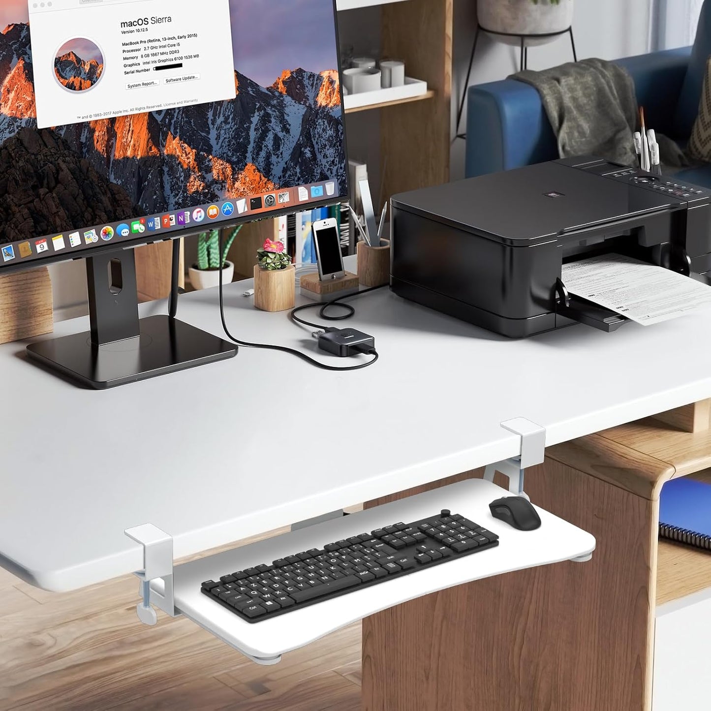 suptek Keyboard Tray Under Desk Pull Out with C Clamp Mount, Computer Keyboard & Mouse Tray, 25.6 (30 Including Clamps) x 11.8 inch Slide-Out Platform Computer Drawer for Typing, Black, DSF1