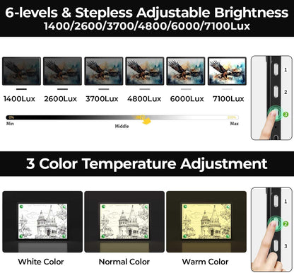 Zocelight Rechargeable A3 Light Board with Built-in Stand & Bag,Super Bright Magnetic Light Box for Tracing,Wireless Light Pad for Diamond Painting,Side Buttons,LED Light Table for Drawing,Sketching