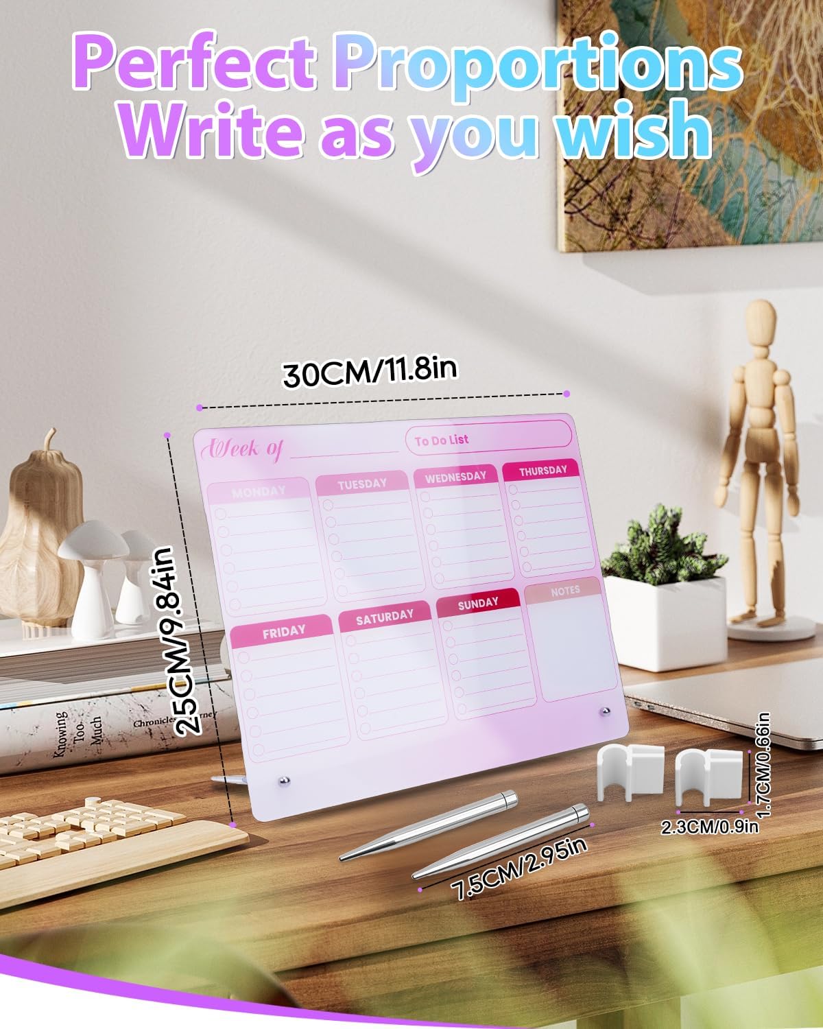 UCEC Dry Erase Calendar for Desk, 12" x 10" Weekly Planning Reminder Board, Dry Erase to Do List Calendar for Office with Stand and Pen Clip for Home Office & School Organization