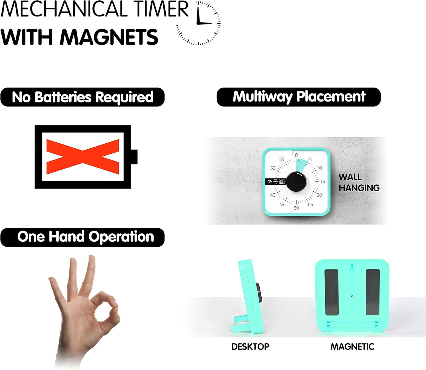 Visual Timer 7.5 inch; 60 Minute 1 Hour Countdown Timer for Kids Classroom Teaching Tool Home Office Meeting, Mechanical Countdown Clock for Exam Time Management Magnetic, Sky Blue with Colorful Disc