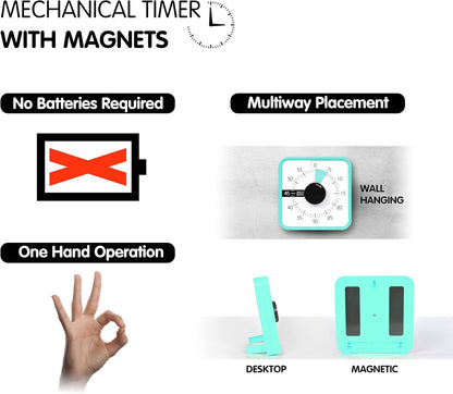 Visual Timer 7.5 inch; 60 Minute 1 Hour Countdown Timer for Kids Classroom Teaching Tool Home Office Meeting, Mechanical Countdown Clock for Exam Time Management Magnetic, Sky Blue with Colorful Disc