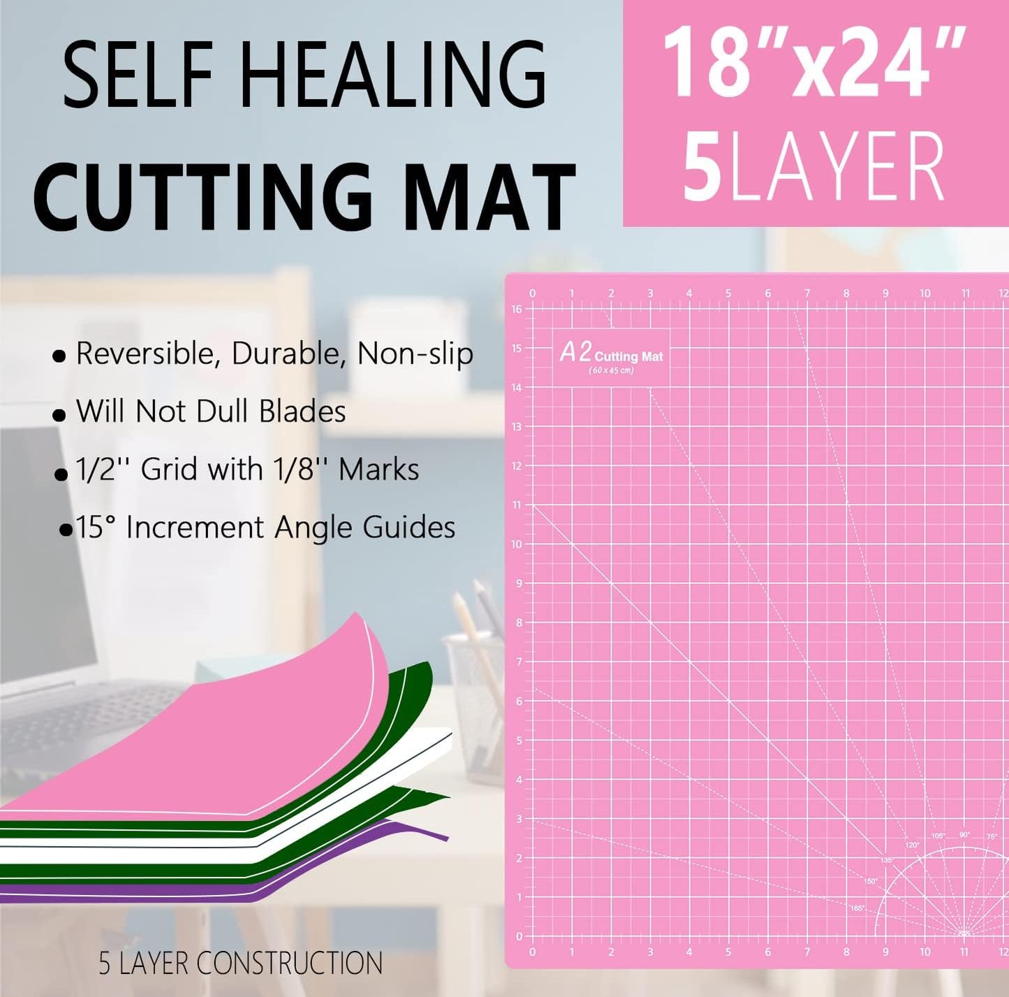 HEADLEY TOOLS 18" x 24" Thickened Self Healing Cutting Mat, A2 Rotary Cutting Sewing Mat for Crafts, Double Sided 5-Ply Table Cutting Board for Fabric Quilting Leather Arts Hobby Project, Grey/Black