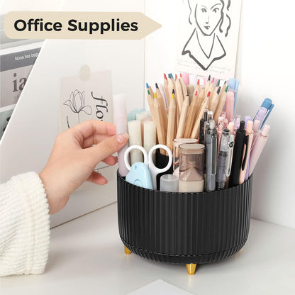 SKYDUE 360 Rotating Plastic Desk Pen Organizer with 5 Slots, Dual-Purpose Art Supply Pencil Cup for Office, School, Home
