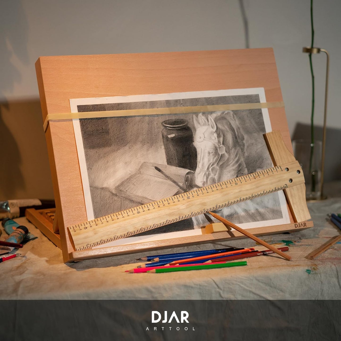 DJAR 5-Position Wood Drafting Table, Tabletop Easel and Sketching Board for Painting, Adjustable Angle Art Easel for Student Artist, 25 3/5 Inches by 19 Inches