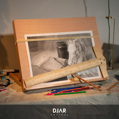 DJAR 5-Position Wood Drafting Table, Tabletop Easel and Sketching Board for Painting, Adjustable Angle Art Easel for Student Artist, 25 3/5 Inches by 19 Inches