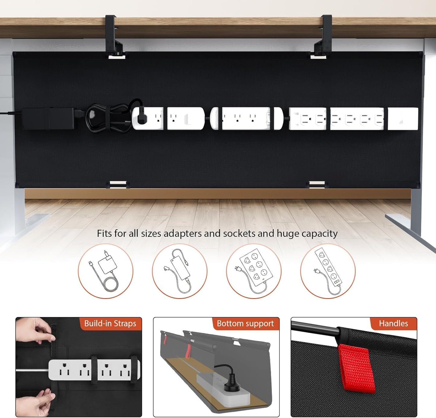 Univivi No Drill Under Desk Cable Management Tray, 36" Cord Organizer for Table, Clamp/Screw Mount Desk Cable Management, Premium Fabric Cable Management Tray for Office, Home