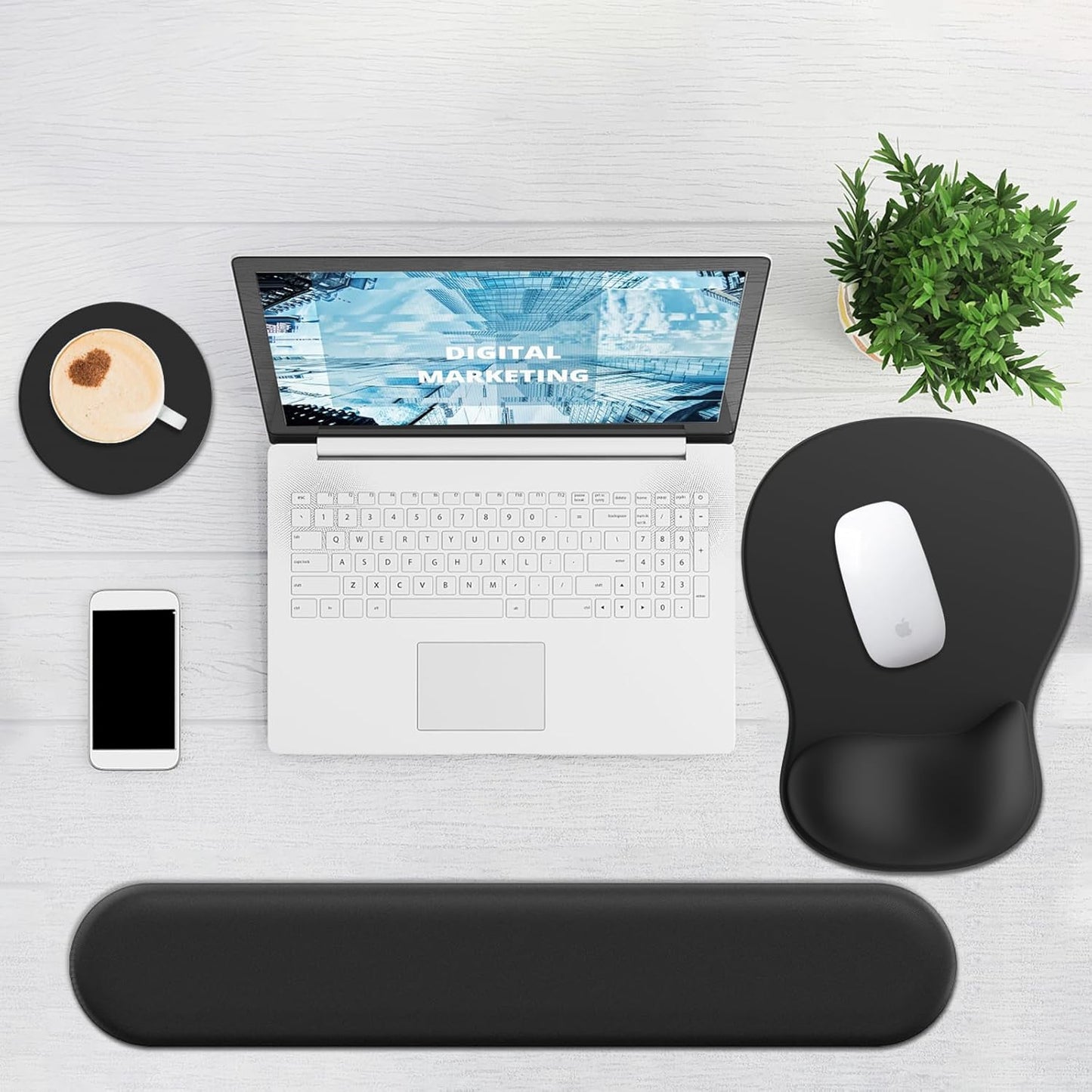 Ergonomic Mouse Pad with Wrist Rest and Keyboard Wrist Rest, Gel Mousepad and Wrist Rest for Computer Keyboard, Pain Relief, Non-Slip PU Base, Mouse Pad with Wrist Support for Gaming, Office, Brown
