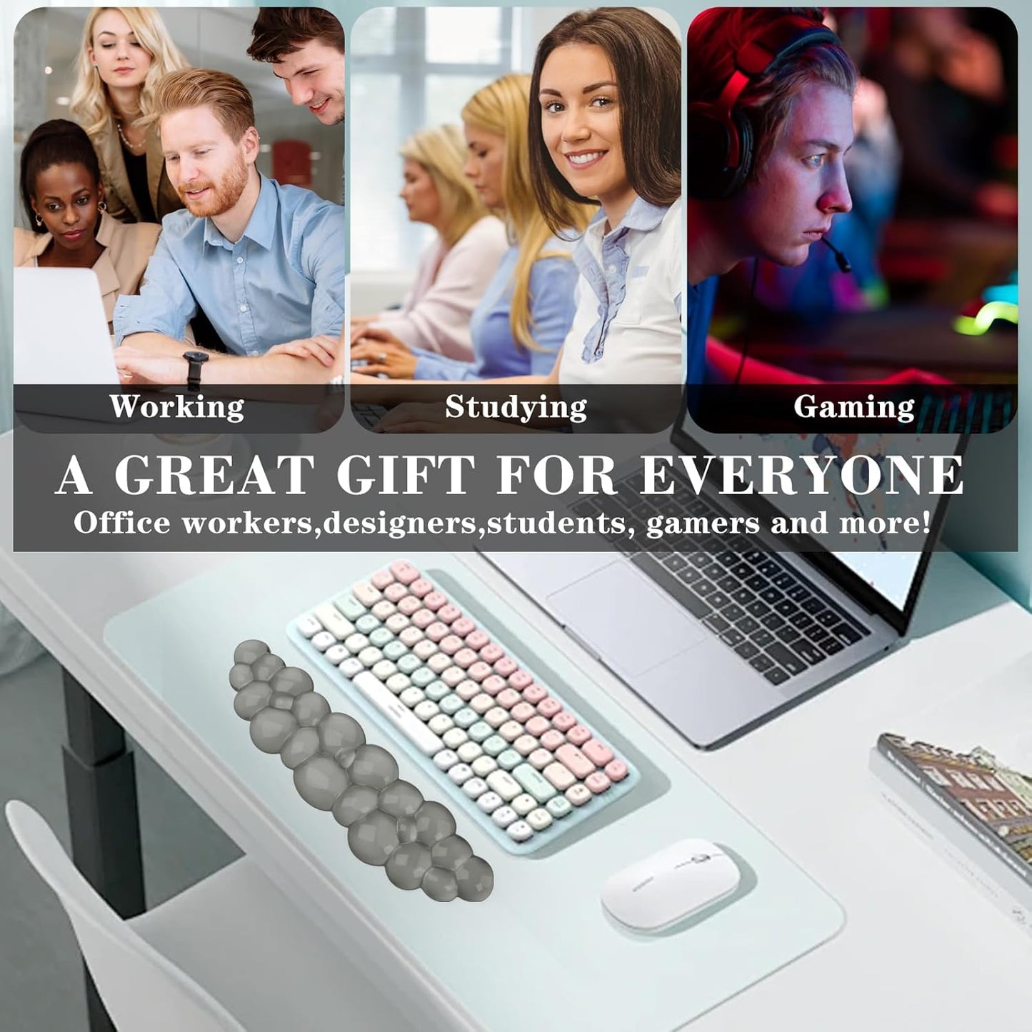 Gel Cloud Keyboard and Mouse Wrist Rest, Cute Wrist Support and Arm Support Keyboard Rest for Keyboard and Mouse Typing Pain Relief，Suitable for Office/Computer/Laptop/Gaming（White）