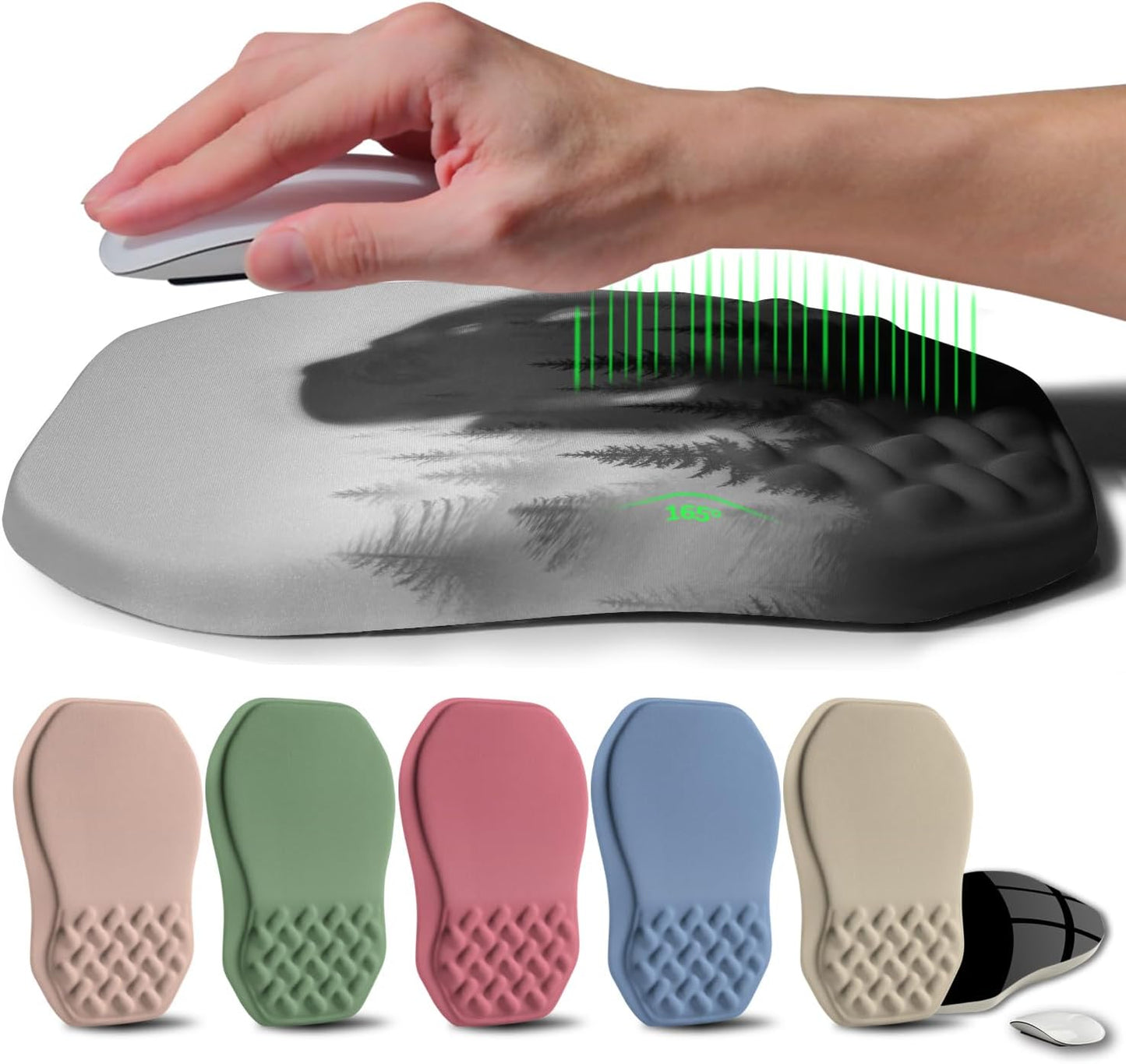 Ergonomic Raised Mouse Pad Wrist Support with Bilateral Slope Memory Foam Mousepad for Wrist Rest and Carpal Tunnel Pain Relief 11.8x7.9〃 Black