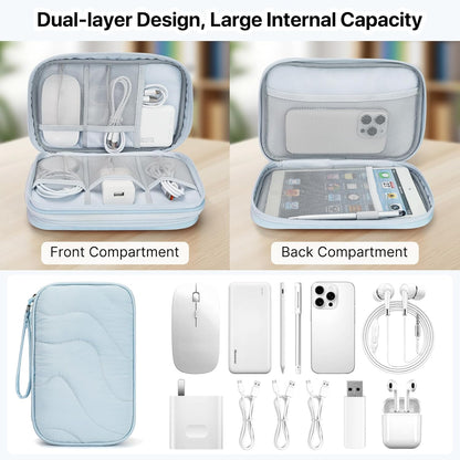 Skycase Tech Pouch - Lightweight Electronics Organizer Travel Case - Double Layers Cable Organizer - All-in-One Storage Bag for Charger, Cord, Phone, Flash Drive, Essentials - XL