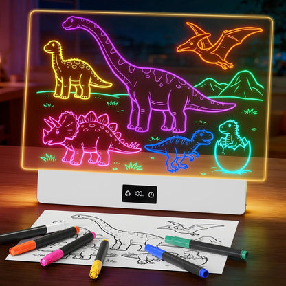 16" LED Drawing Board for Kids, USB-C Rechargeable Neon Glow Pad for Tracing & Creative Play,2000mAh Battery with 72h Runtime, Anti-Scratch 5H Acrylic Surface,7 Markers & A4 Tracing Paper Kit