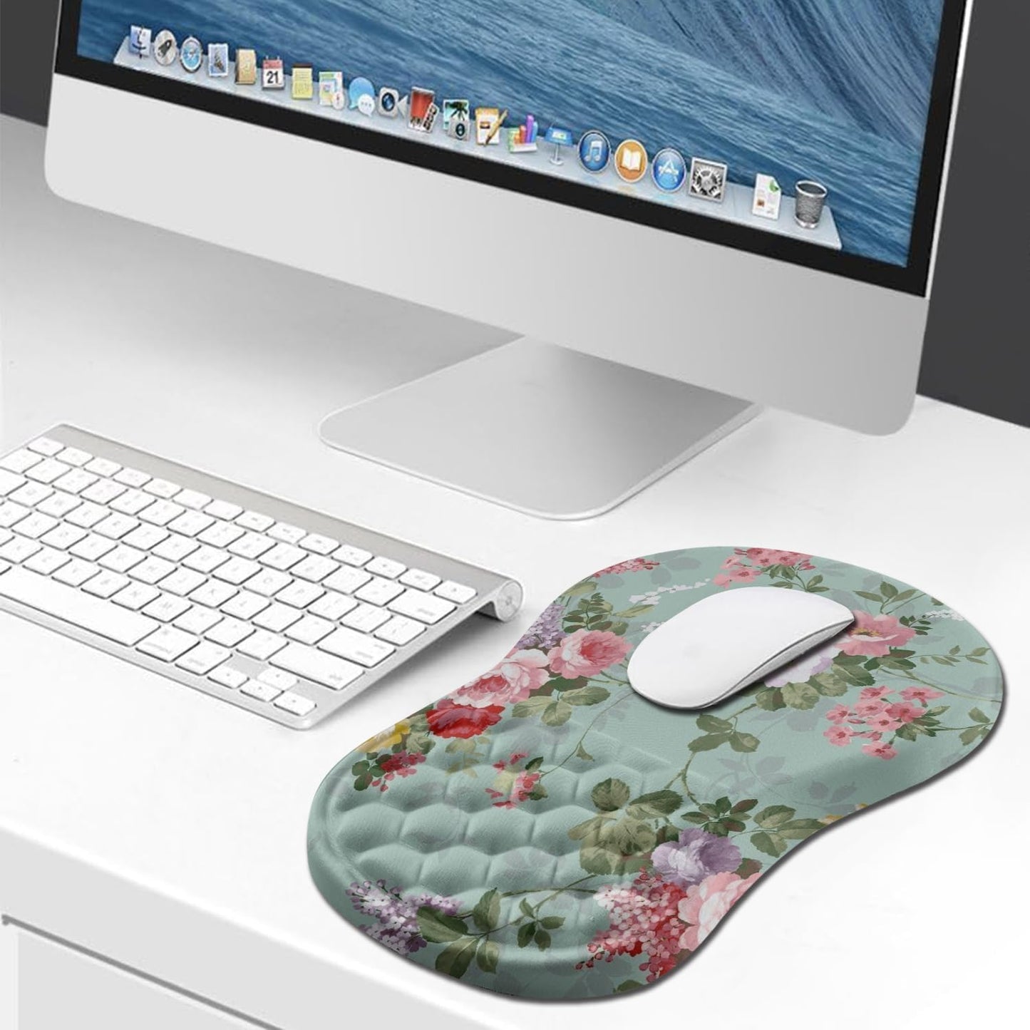 Hokafenle Ergonomic Mouse Pad Wrist Support, Wrist Rest Mousepad for Carpal Tunnel Pain Relief with Integrated Memory Foam Slope Massage Bulge (11.8x7.9 inch,Topographic Contour)