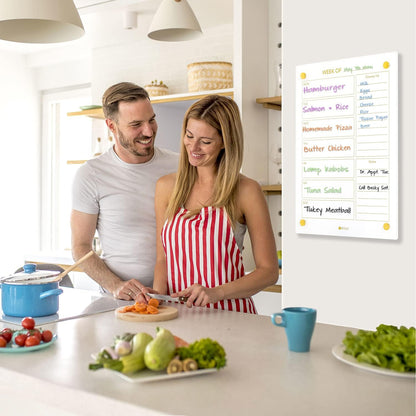 Glass Golden Weekly Dry Erase Calendar & Menu Whiteboard for Wall, Meal Planning & Grocery Shopping List White Board for Kitchen, 15x11, 7 Days Planner for Home, 4 Wet Erase Markers Included, Yeoux*