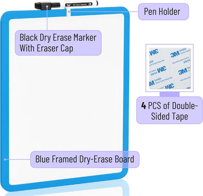 Mr. Pen- Dry Erase Board, 14” x 11” with a Black Dry Erase Marker, White Frame, Small Mini White Board for Students, Fridge, Wall, Locker, Includes Double Sided Tapes