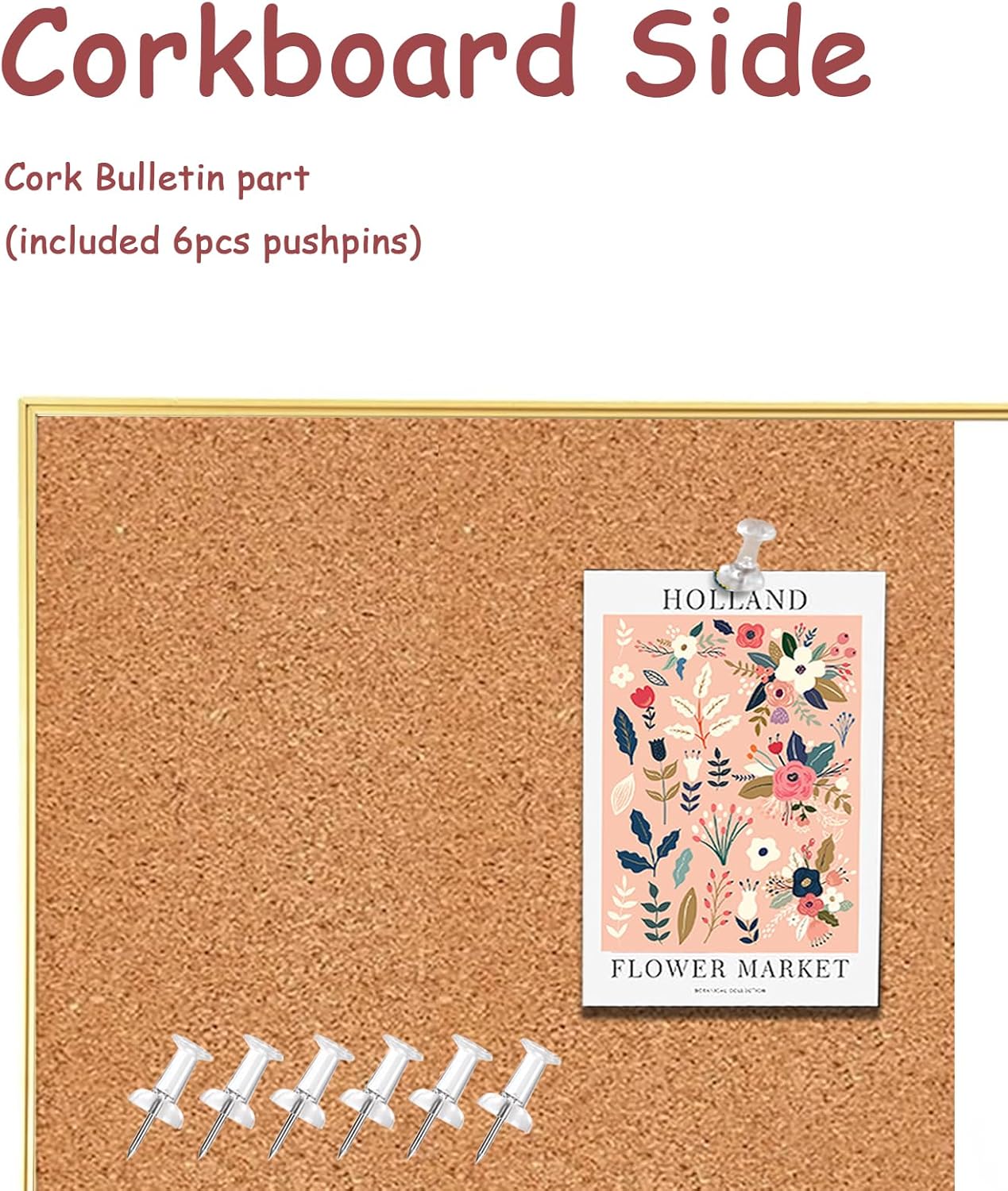 Okydoky Cork Board White Board Combo, Small Size 10.6" x 14.6" Magnetic Dry Erase Board/Bulletin Combination Board, Gold Aluminum Frame, for Home, Office, School(ZHBB-Gold-2737)
