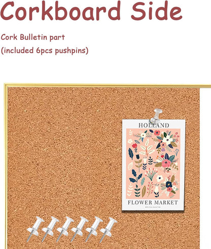 Okydoky Cork Board White Board Combo, Small Size 10.6" x 14.6" Magnetic Dry Erase Board/Bulletin Combination Board, Gold Aluminum Frame, for Home, Office, School(ZHBB-Gold-2737)