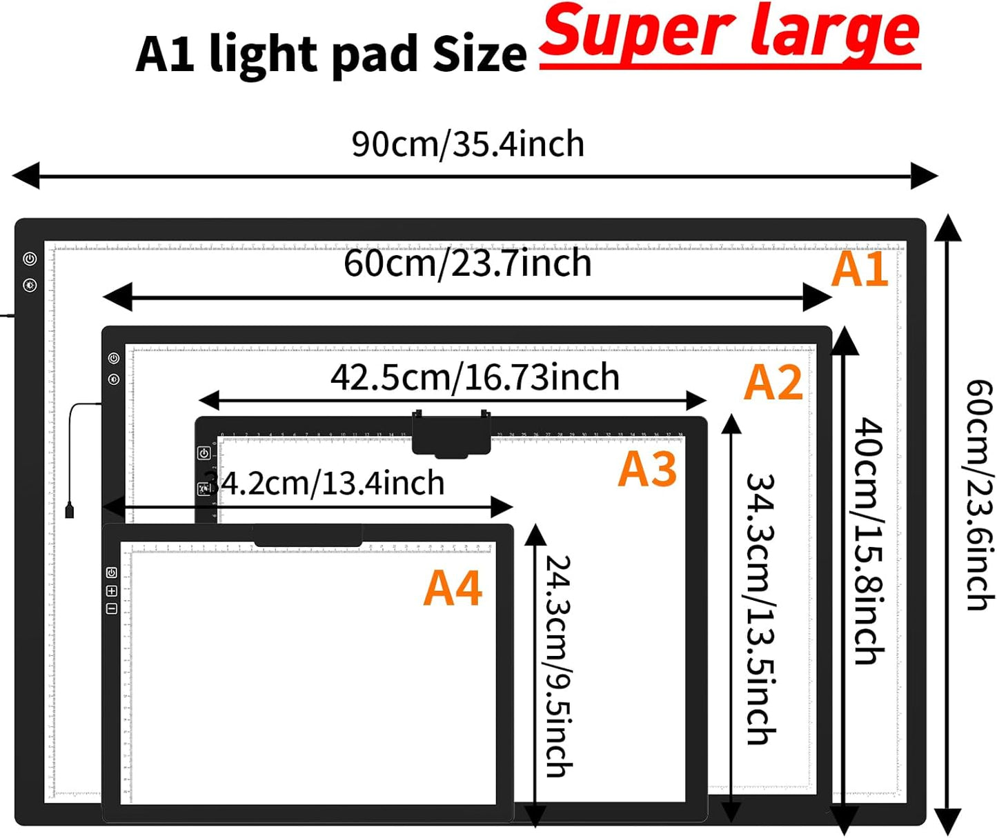 TOHETO A3 Light Pad, Rechargeable Light Board for Diamond Painting, Tracing Light Box with Stand and Clip, Light Table Lightbox for Tracing, Drawing