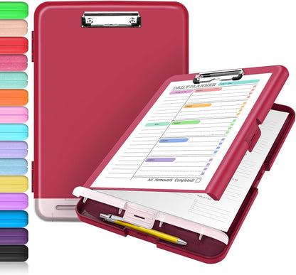 Sooez Clipboard with Storage, Clip Board 8.5 x 11 with Pen Holder, Plastic Organization Case Box for Letter Legal A4 Size Paper, Low Profile Clip, Nurses Teachers Must Haves, School & Office Supplies