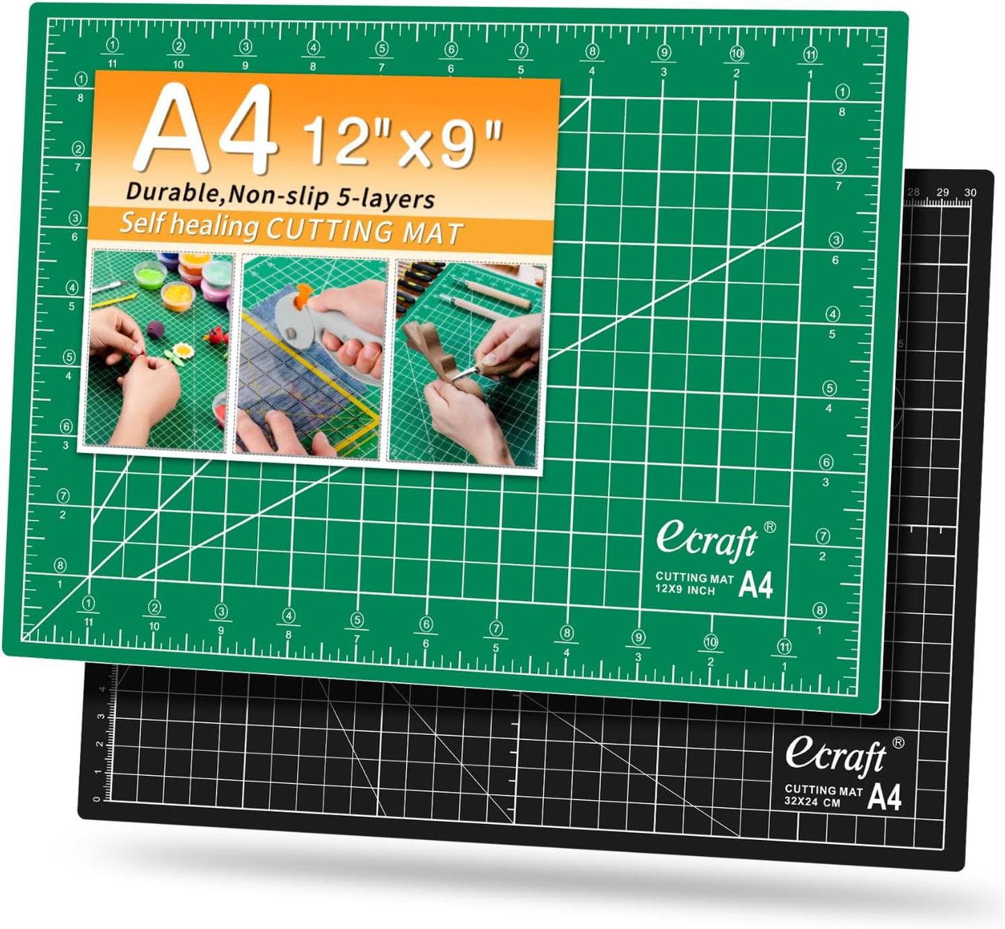 Ecraft Large Self Healing Cutting Mat: 24" x 36" Double Sided 5-Ply Hobby Mat, A1 Rotary Cutting Sewing Mat for Crafts, Fabric,Sewing,Quilting,Scrapbooking,Projects,Grey/Black