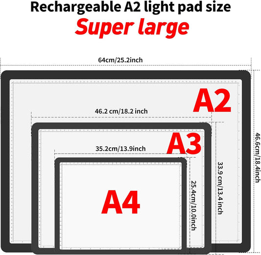 TOHETO Rechargeable A4 Light Board with Stand, Super Bright Magnetic Light Pad with Side Buttons, Wireless Light Box for Tracing and Drawing, Cordless LED Light Table for Diamond Painting, Sketching