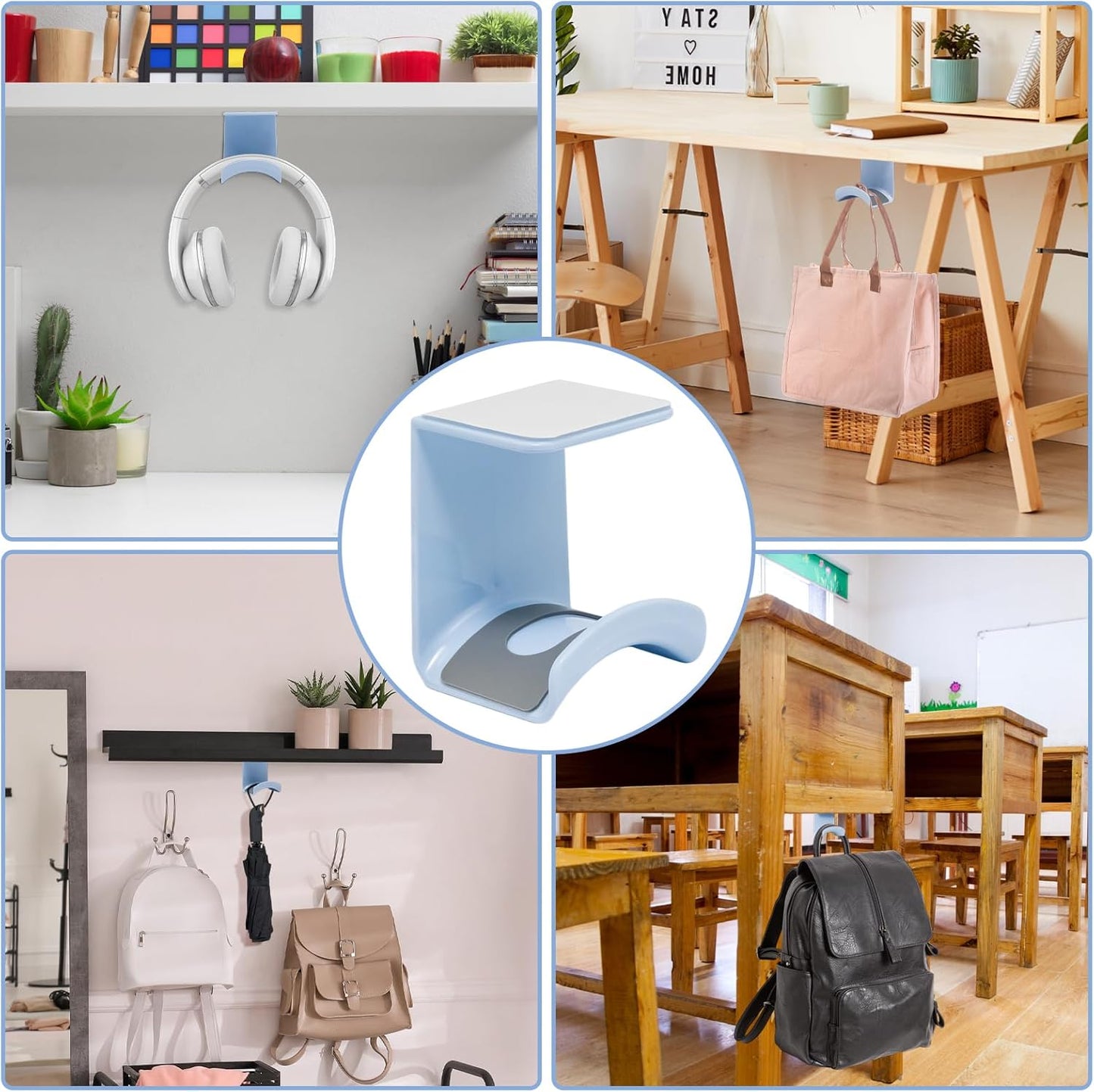 1Pcs Pink ABS Plastic Headphone Stand Hanger, Hanging Headset Holder Hook Under Desk, Adhesive Earphones Hangers for Desk Headphone Hanger, Most Headphones and Controller