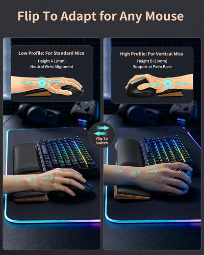 ASFSKY Keyboard and Mouse Wrist Rest Set for 60%-75% Compact Keyboards – Ergonomic Wooden Support Pad with PU Leather & Memory Foam, Anti-Slip Rubber Base for Gaming, Office & Typing Pain Relief