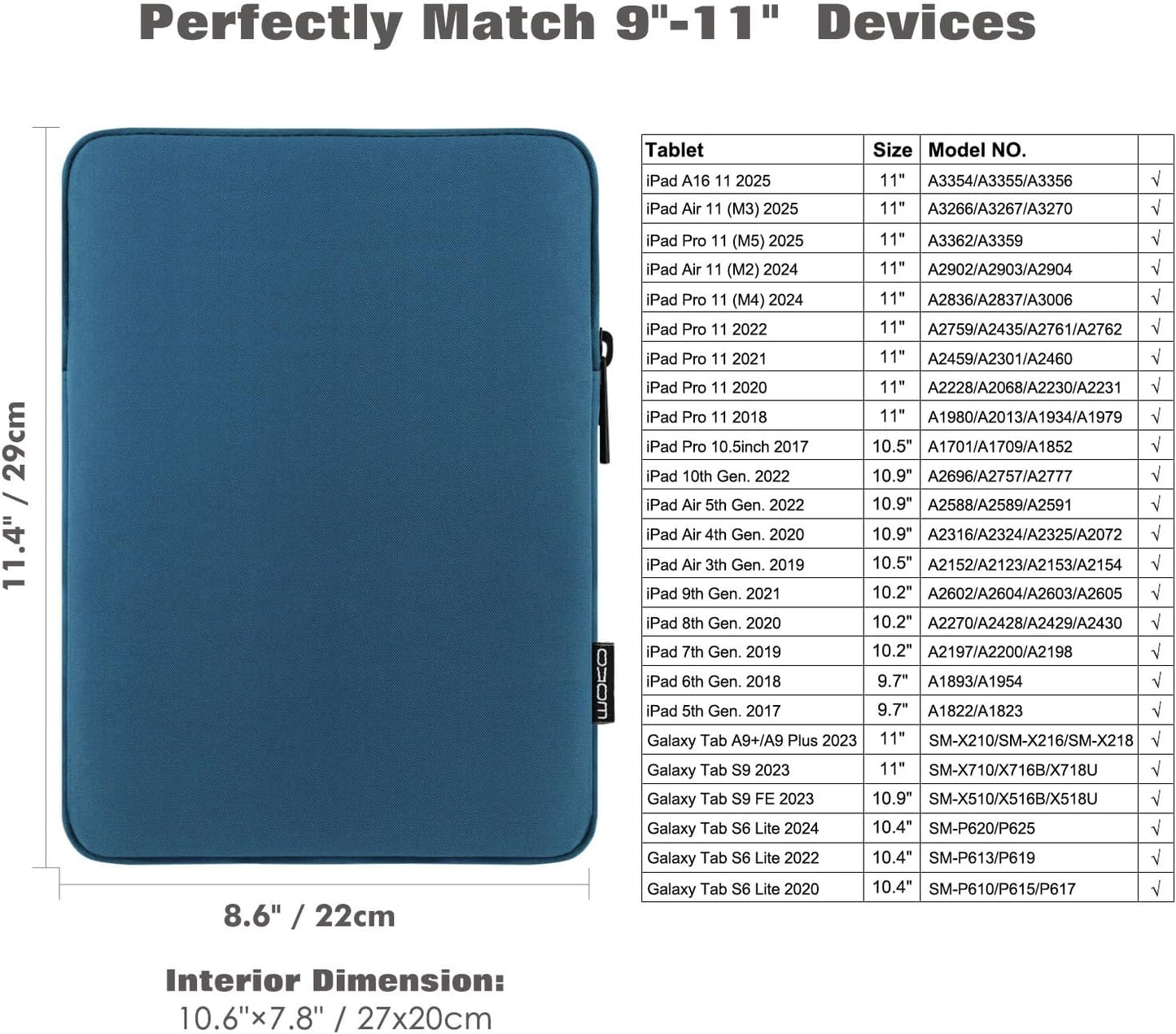 MoKo 7-8 Inch Tablet Sleeve Bag, Polyester Pouch Cover Case Fits iPad mini (A17 Pro) 8.3" 2024, iPad mini 6/5/4/3/2/1, Samsung Galaxy Tab S2 8.0, Tab A 8.0, ZenPad Z8s 7.9,Black