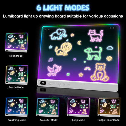 16" Rechargeable LED Drawing Board for Kids, Doodle LED Note Board with Colors, Neon Light Up Drawing Board with Markers&Tracing Paper, Creative Easter Birthday Christmas Gift Ideas