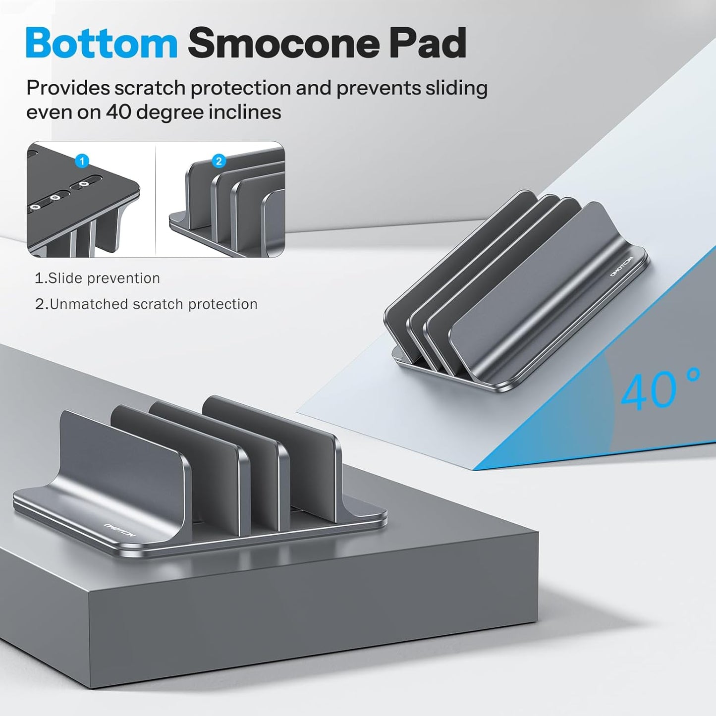 OMOTON Vertical Laptop Stand [Updated Double Version], Desktop Aluminum Mac Book Stand with Adjustable Dock Size, Fits All Mac Book, Surface, Chrome Book and Gaming Laptops (Up to 17.3 inch) (Black)
