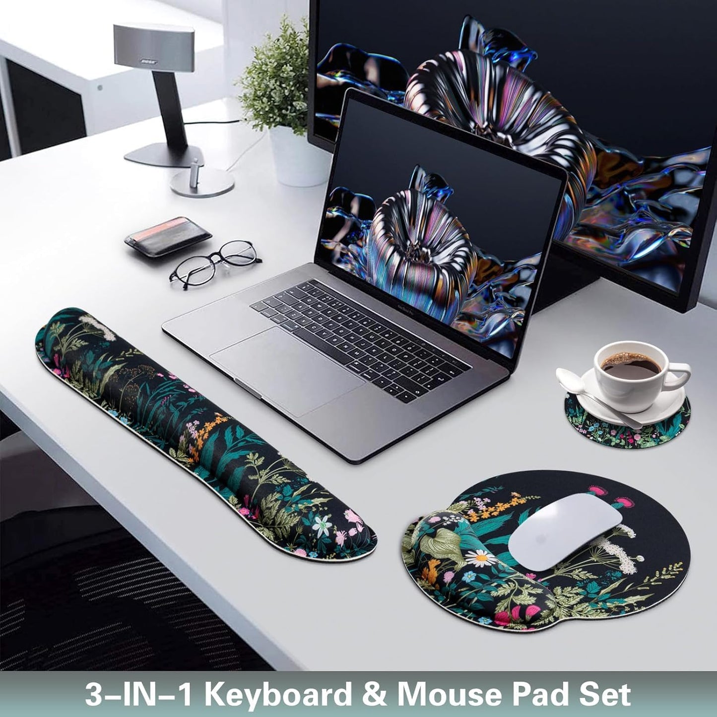 Ergonomic Keyboard Wrist Rest, Mouse Pad with Wrist Rest Anime, Cat Gaming Mousepad with Wrist Support, Memory Foam Wrist Rest Set for Computer Keyboard, Funny Cute Office Desk Accessories