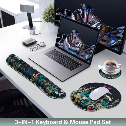 Ergonomic Keyboard Wrist Rest, Mouse Pad with Wrist Rest Anime, Cat Gaming Mousepad with Wrist Support, Memory Foam Wrist Rest Set for Computer Keyboard, Funny Cute Office Desk Accessories