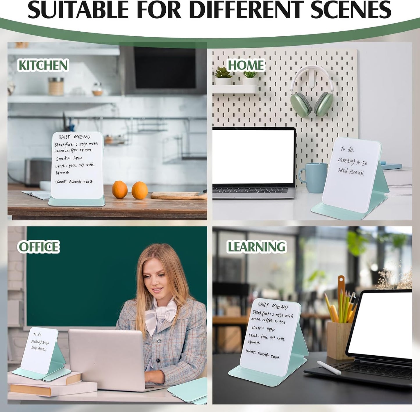 Dunzoom 2 Sets 4 Pcs Small Glass Desktop Whiteboard with Reversable Stand 8x6 Inch Mini Dry Erase White Board Easel with 2 Markers Reusable Desk Notepad for Home Office School Supplies (Pink,Green)