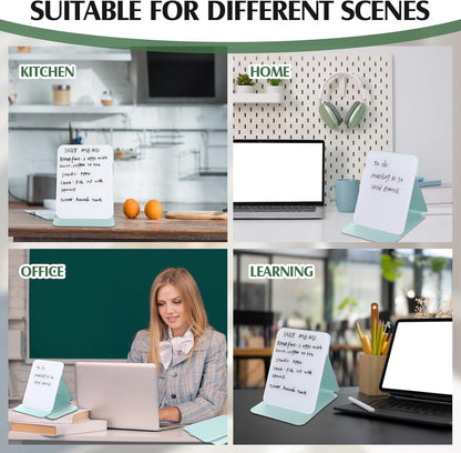Dunzoom 2 Sets 4 Pcs Small Glass Desktop Whiteboard with Reversable Stand 8x6 Inch Mini Dry Erase White Board Easel with 2 Markers Reusable Desk Notepad for Home Office School Supplies (Pink,Green)