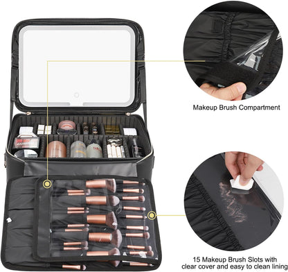 Relavel Makeup Case Large Makeup Bag Professional Train Case 16.5 inches Travel Cosmetic Organizer Brush Holder Waterproof Makeup Artist Storage Box, 3 Layer Large Capacity, with Adjustable Strap