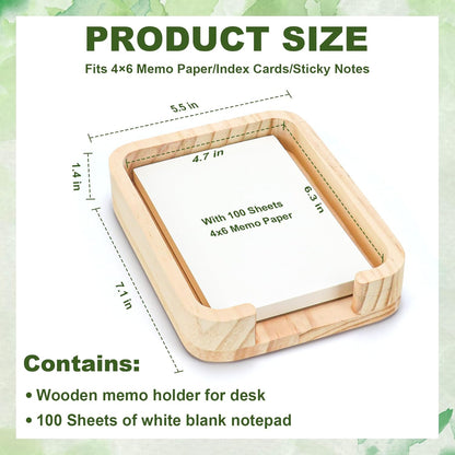 4x6 Memo Paper Holder Organizer for Desk Black Wooden Note Paper Tray with 100 Sheet Blank Memo Pads 4x6 Index Card Tray Black Wood Sticky Note Holder for Office Home School