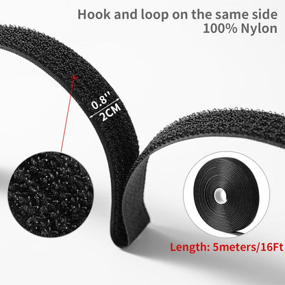 Trilancer 0.8''x 32Ft Reusable Cable Ties, Adjustable Hook and Loop Straps with 50 Buckles, Cut to Length, Ideal for Wire Management, Cord Organizer, and Cable Straps, Black